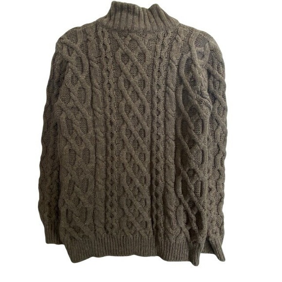 Peregrine Mens M Wool Cable Knit Fisherman Sweater Brown Button Neck England - Picture 2 of 8